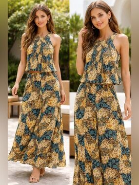 Free People Ecote vintage 90s y2k bohemian set size Small top 3/4 skirt